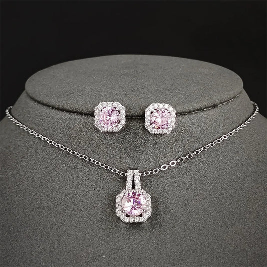 Pink Cubic Zirconia Necklace & Earring Set