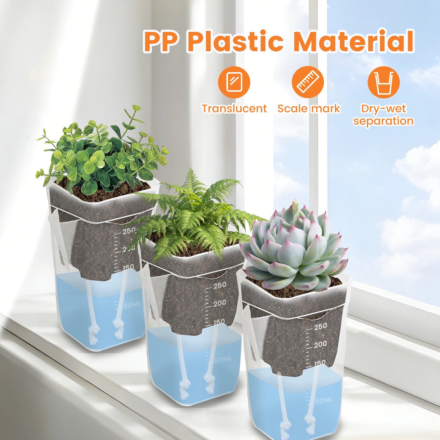 12-Pack Self Watering Planter Pots with Cotton Wicks