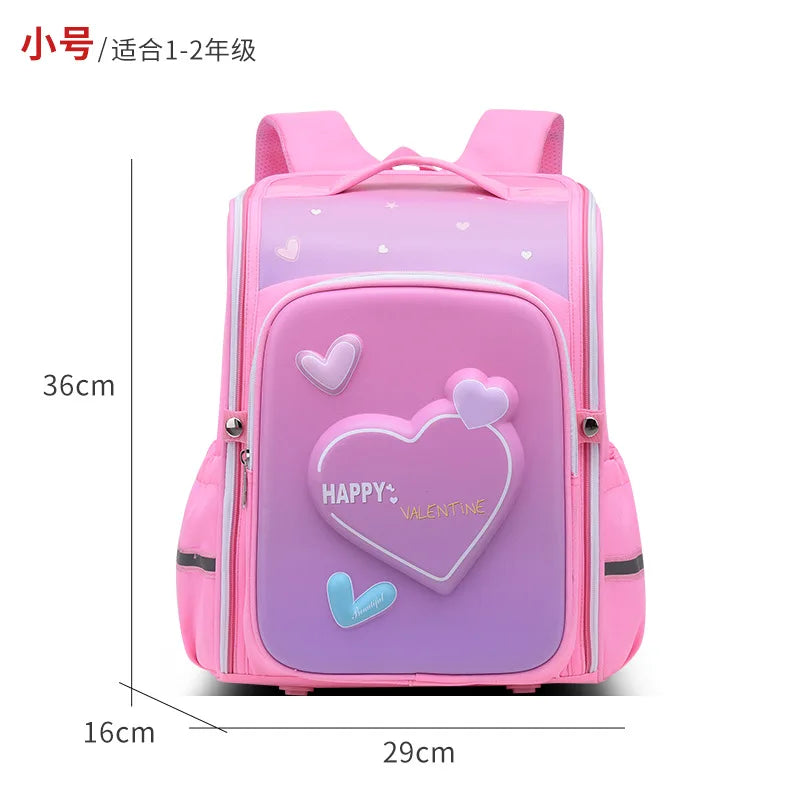 Girls Cartoon Heart School Backpack