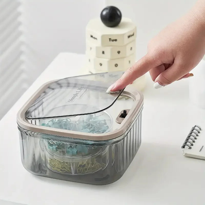 Transparent Mini Desktop Storage Box with Pop-Up Lid