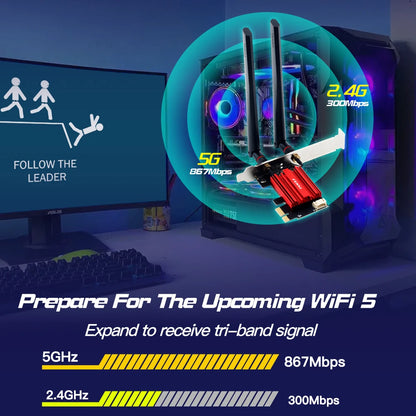 Dual-Band PCIe Wireless Network Card with Bluetooth for Desktop PCs