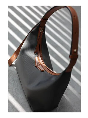 Cowhide & Nylon Hobo Shoulder Bag