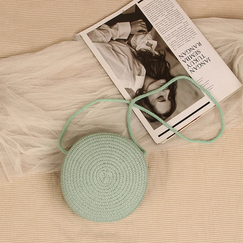 Handwoven Round Straw Crossbody Bag