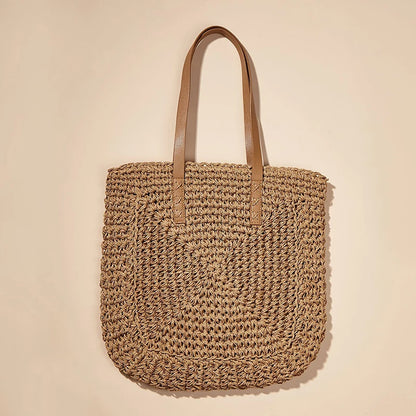 Handmade Woven Straw Beach Tote Bag