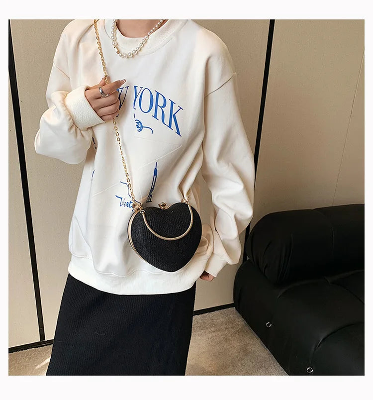 Heart-Shaped Evening Clutch Bag with Chain Strap