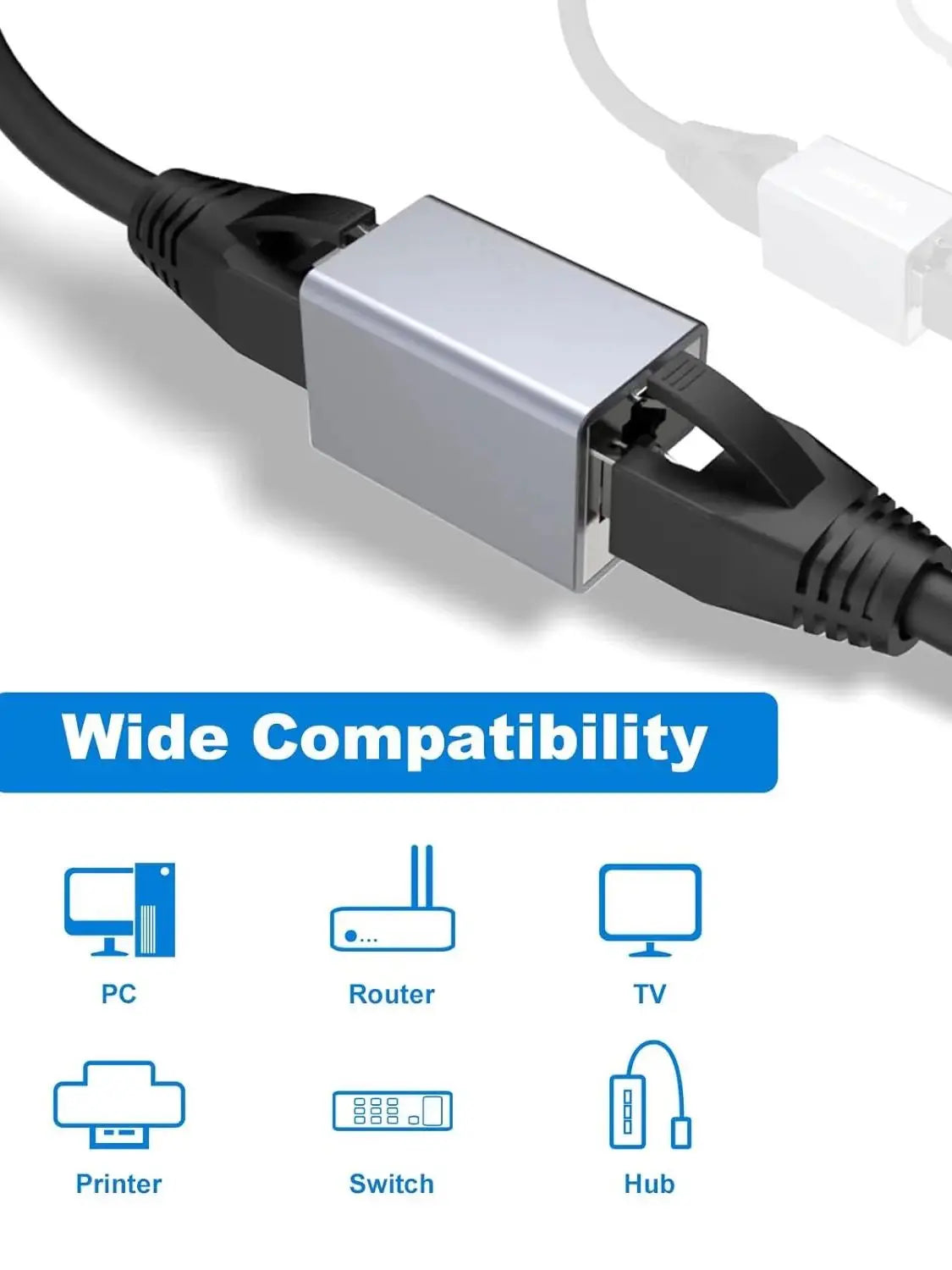 Cat 8 RJ45 Ethernet Coupler – 10Gbps Network Cable Extender