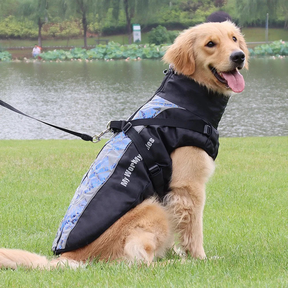 Reflective Winter Dog Coat with Faux Fur Collar for Large Dogs