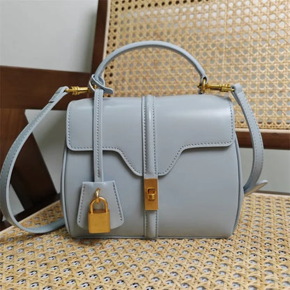 Genuine Split Leather Top Handle Satchel Bag