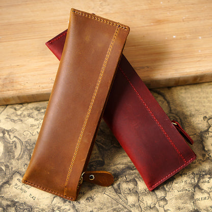 Genuine Leather Handmade Zipper Pencil Case