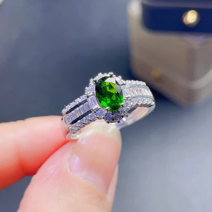 925 Sterling Silver Emerald & Diamond Ring