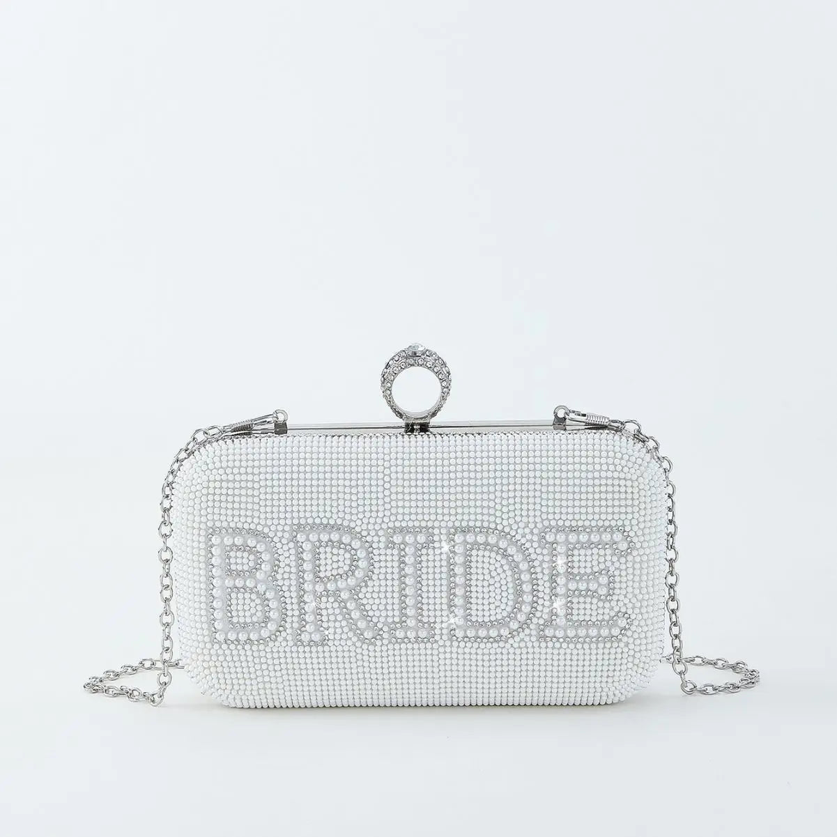Women’s Pearl Beaded “I Do” Wedding Clutch with Chain Strap