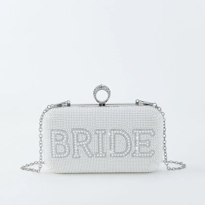 Women’s Pearl Beaded “I Do” Wedding Clutch with Chain Strap