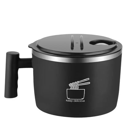 Insulated Stainless Steel Instant Noodle Bowl with Lid & Built-In Strainer
