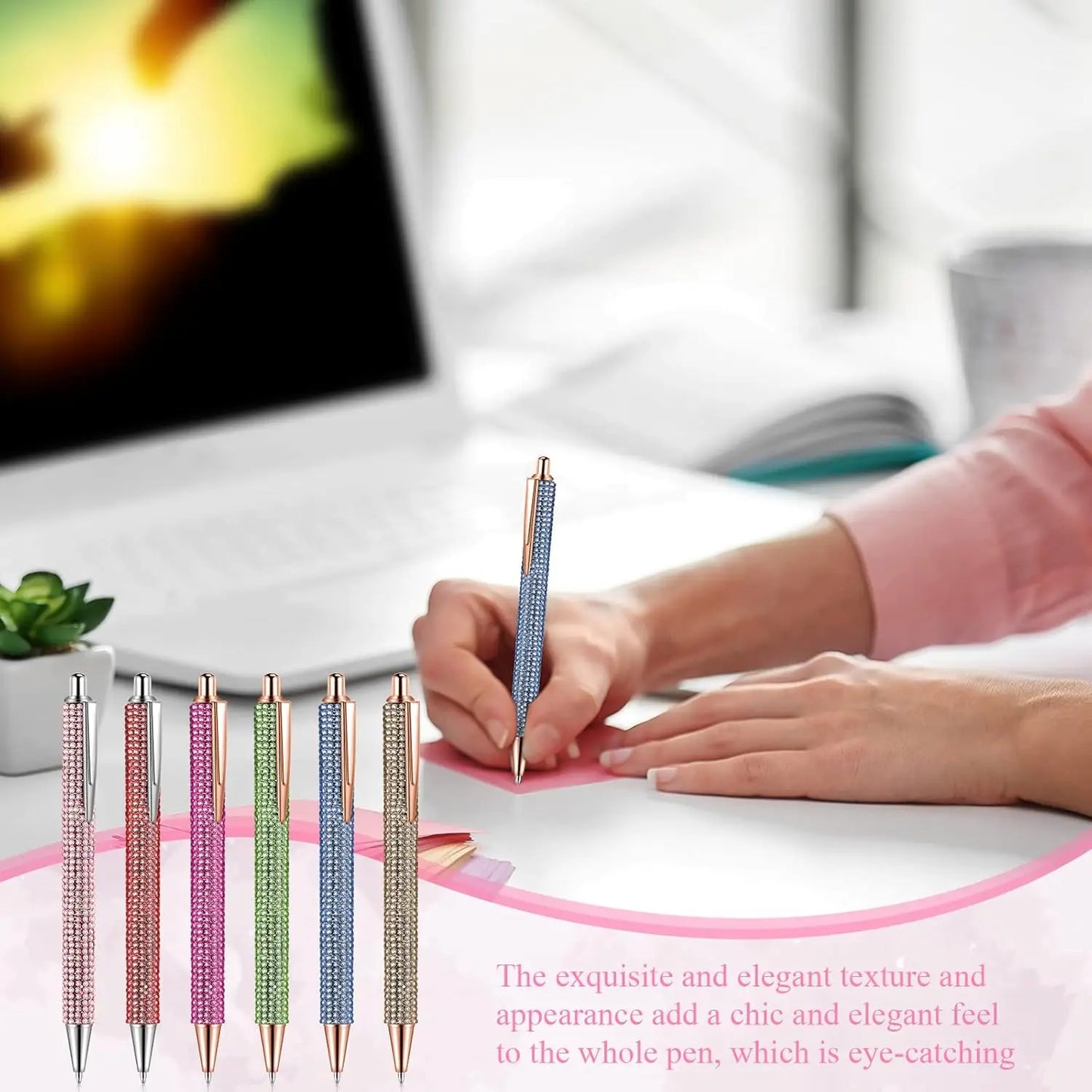 Sparkly Retractable Black Ink Pens for Office, School & Gifts