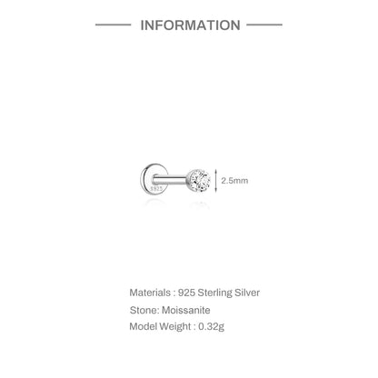 925 Sterling Silver Round Moissanite Stud Earring