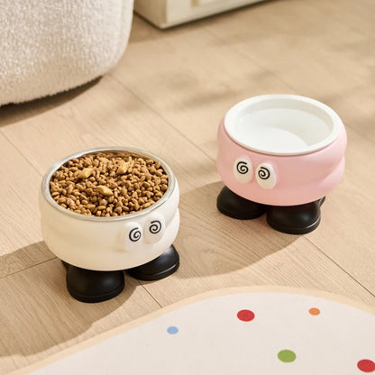 Elevated Stainless Steel Pet Bowl with Cartoon Design
