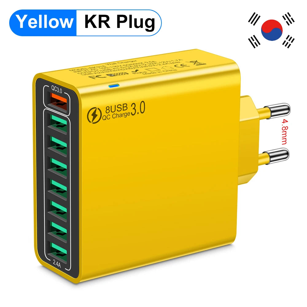 8-Port USB Fast Charging Wall Charger Adapter