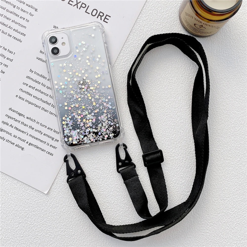 Crossbody Clear Case For iPhone 15 14 11 12 13 Pro Max Mini Silicone Cover