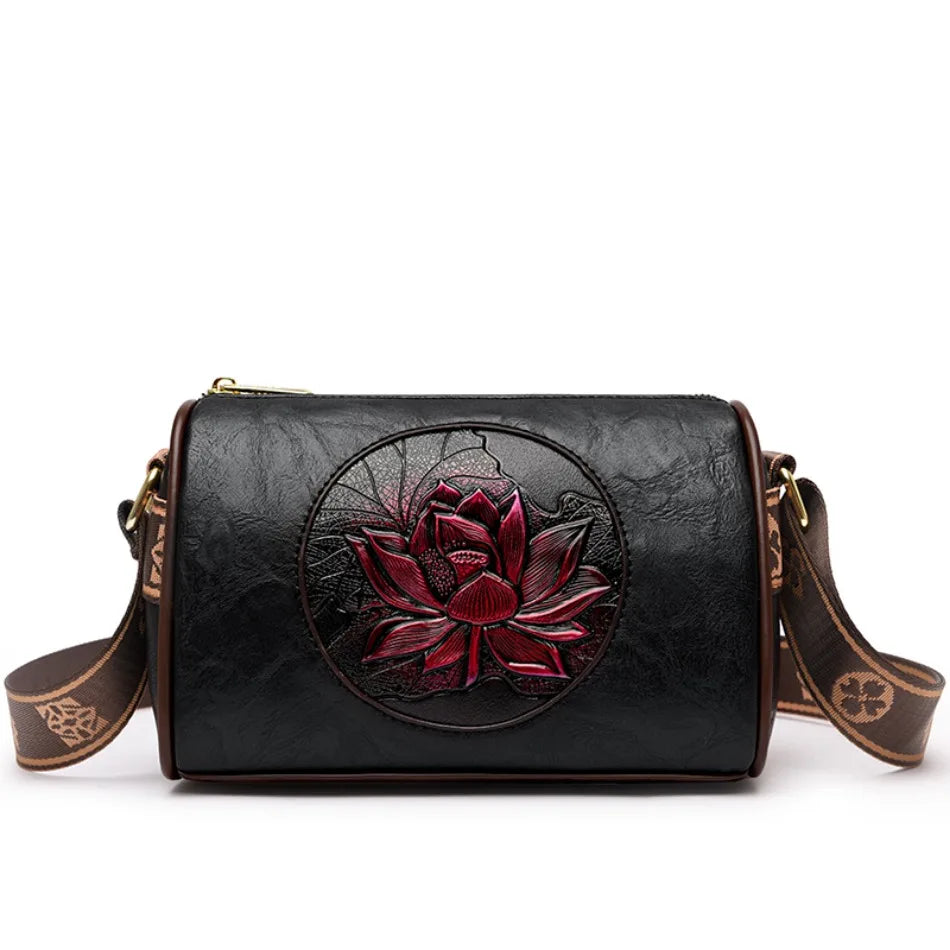 Casual Floral Embossed Leather Crossbody Shoulder Bag