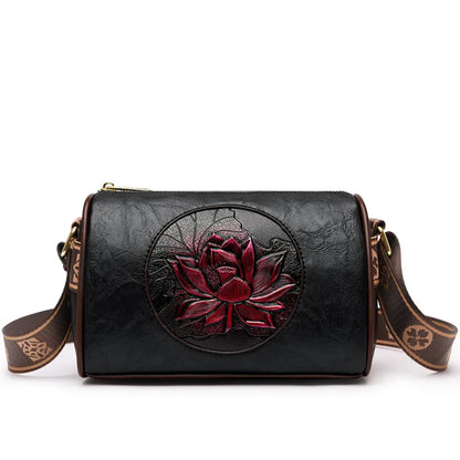 Casual Floral Embossed Leather Crossbody Shoulder Bag
