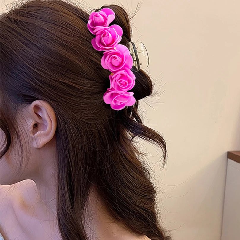 Pink Bubble Flower Hair Claw Clip