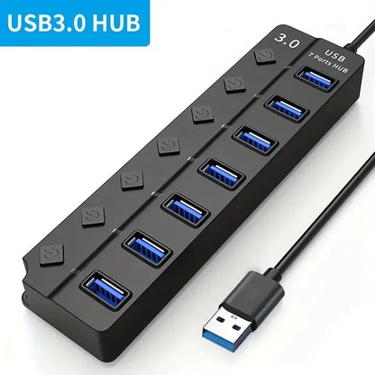 4/7-Port USB 3.0 Hub with LED Switch Power Adapter