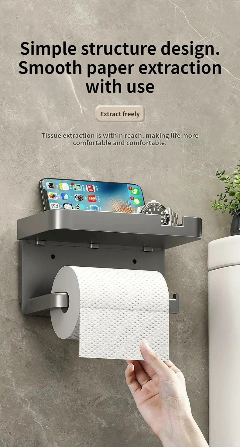 Wall-Mounted Toilet Paper Holder with Storage Shelf