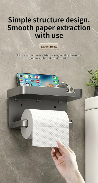 Wall-Mounted Toilet Paper Holder with Storage Shelf