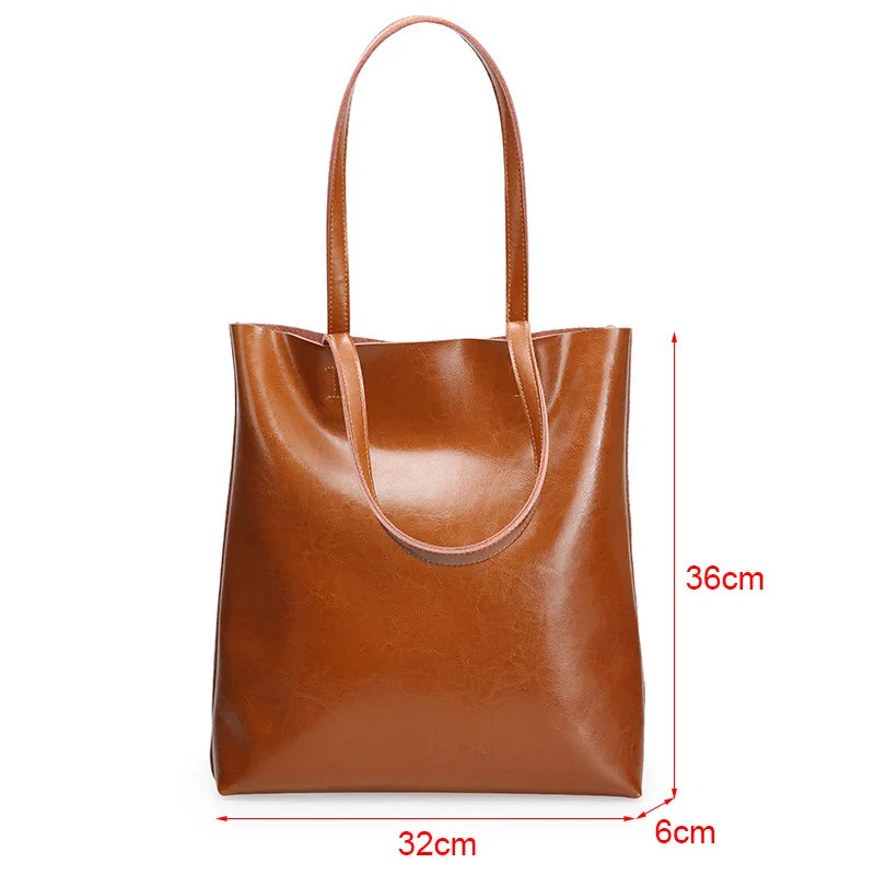 SMILEY SUNSHINE Large Genuine Cowhide Leather Tote Bag