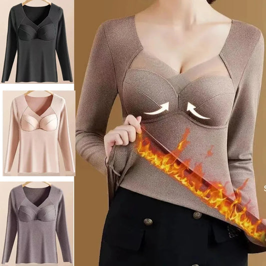 Women’s V-Neck Velvet Thermal Undershirt