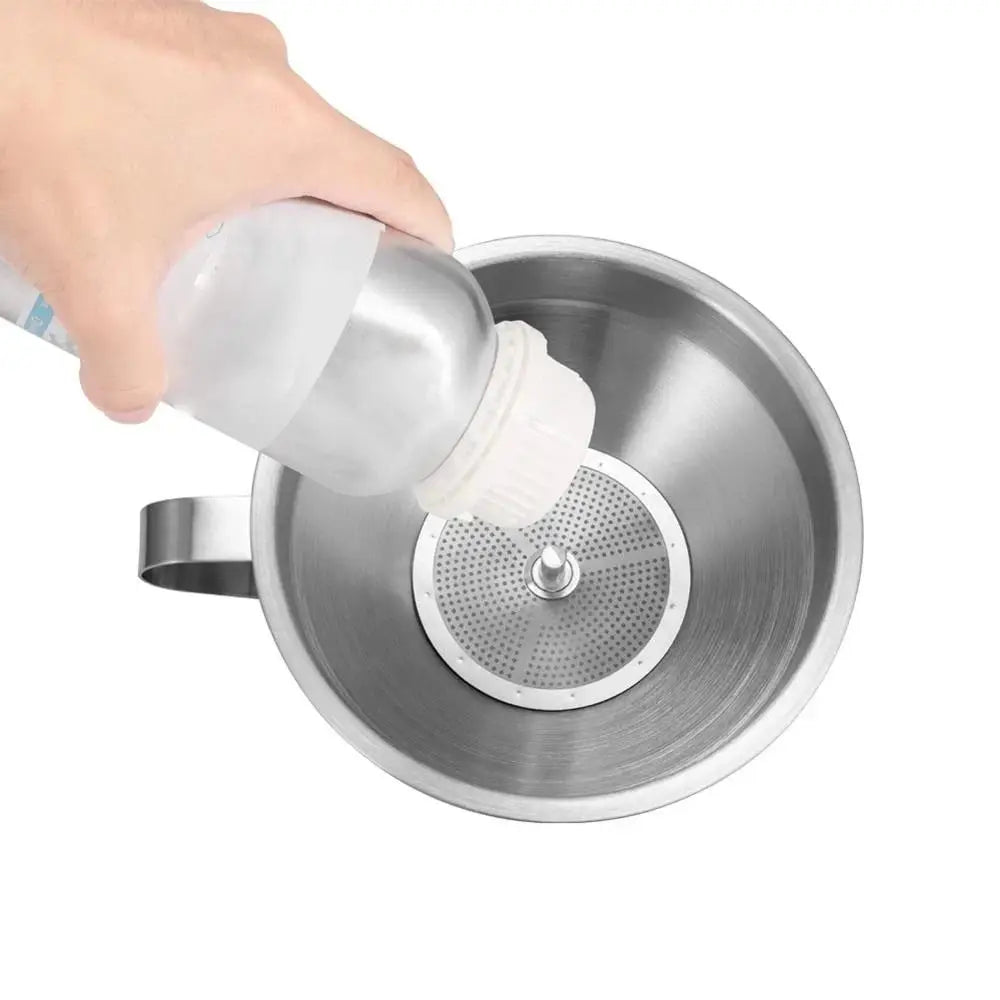 Wide Mouth Kitchen Funnel & Fine Mesh Strainer for Liquids and Powders