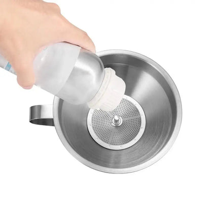 Wide Mouth Kitchen Funnel & Fine Mesh Strainer for Liquids and Powders