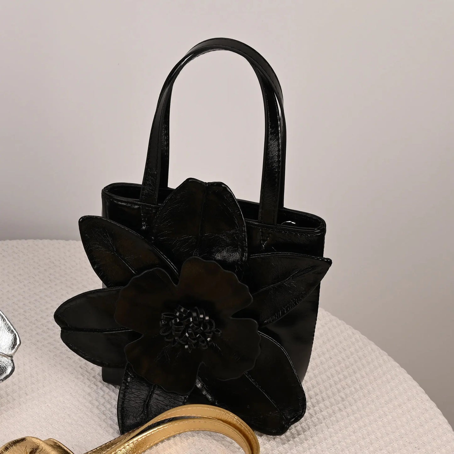 3D Floral PU Leather Bucket Handbag