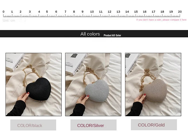 Heart-Shaped Evening Clutch Bag with Chain Strap