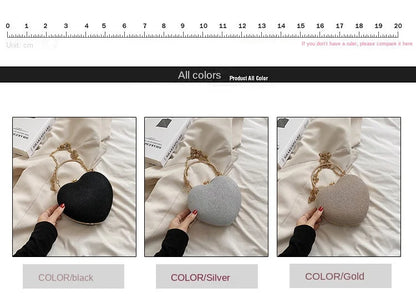 Heart-Shaped Evening Clutch Bag with Chain Strap