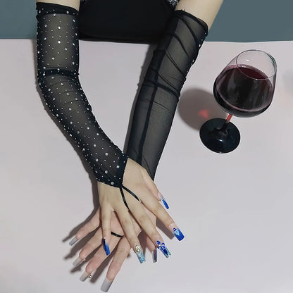 Women’s Rhinestone Mesh Long Gloves