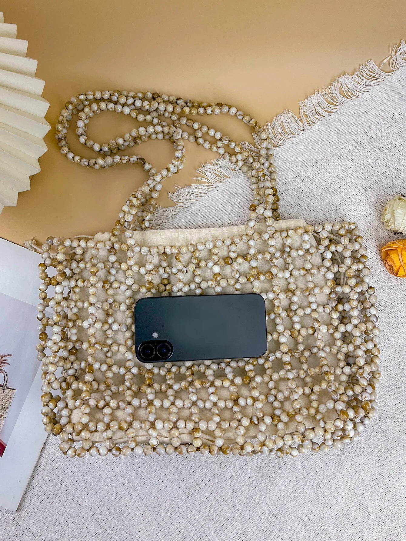 Handmade Pearl Beaded Shoulder Handbag