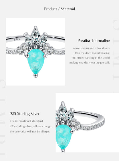 Paraiba Tourmaline Sterling Silver Crown Ring