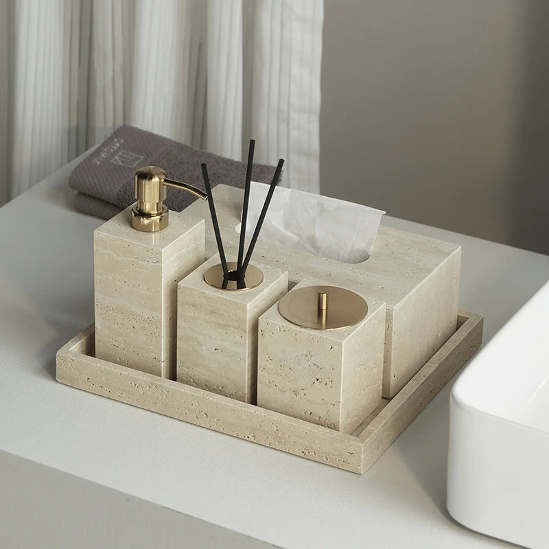Travertine-Style Bathroom Accessories Set
