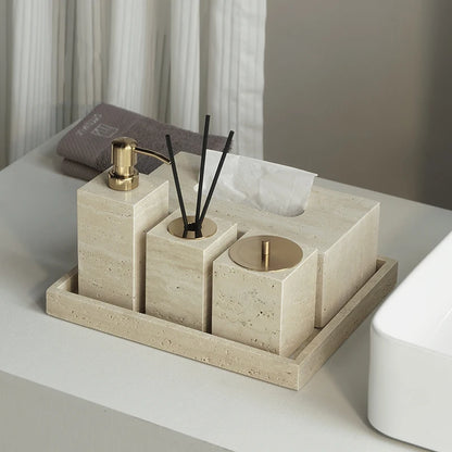 Travertine-Style Bathroom Accessories Set