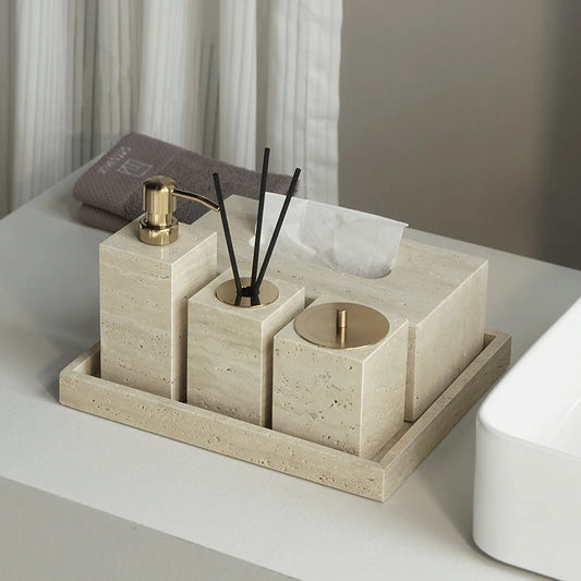 Travertine-Style Bathroom Accessories Set