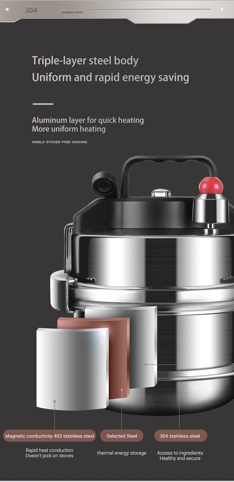 Portable Stainless Steel Pressure Cooker