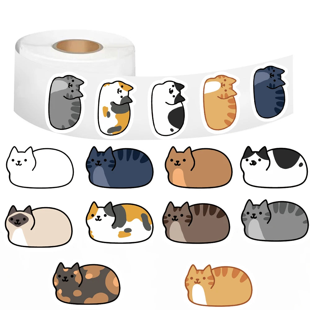 500 Cute Cartoon Cat Roll Stickers