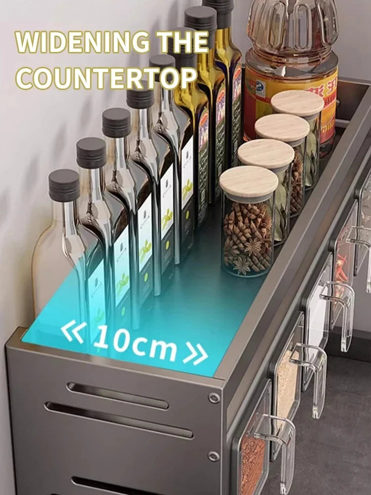 Wall Mounted Kitchen Storage Organizer with Spice Jar Holder