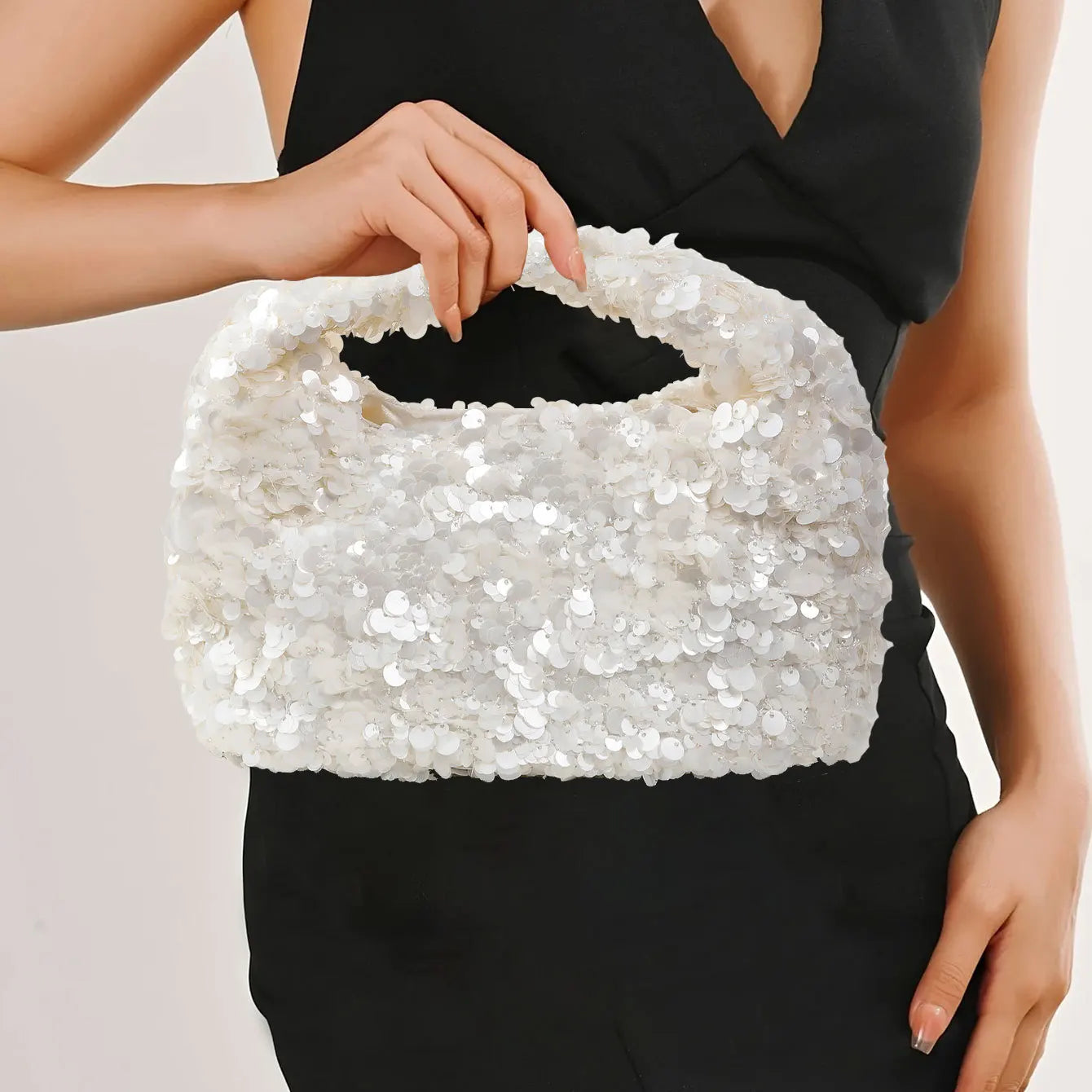 White Sequin Hobo Bag – Elegant Evening Clutch Purse