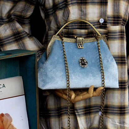 Vintage Aqua Velvet Clasp Evening Clutch Bag