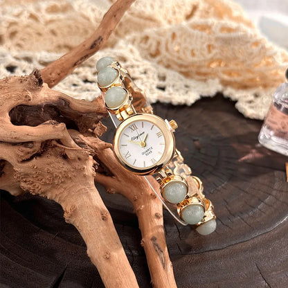 Gold-Tone Gemstone Accent Quartz Watch