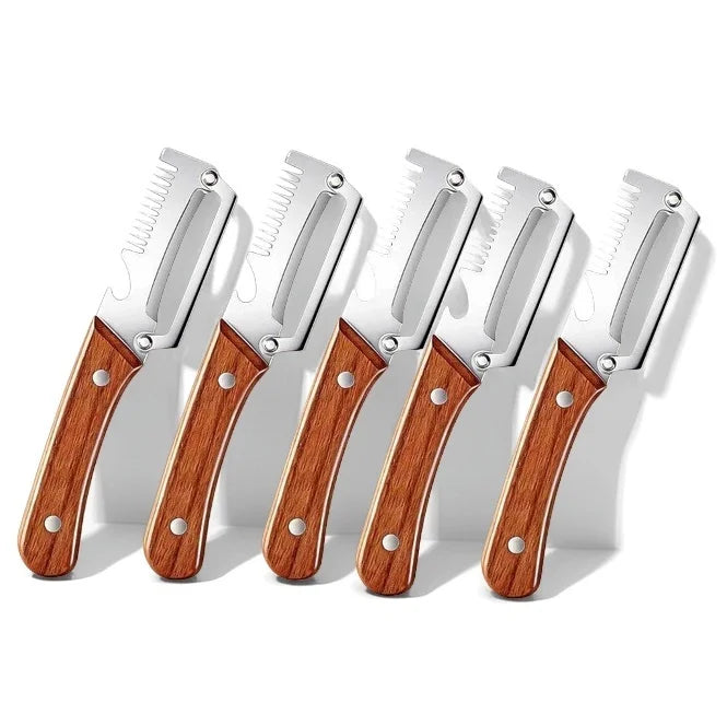 3-in-1 Stainless Steel Vegetable & Fruit Peeler with Oak Handle