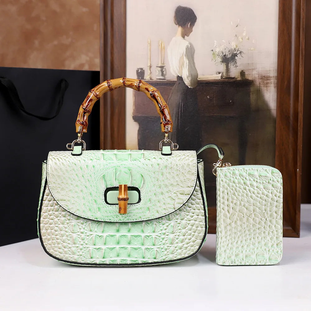 Crocodile Pattern Top Handle Handbag