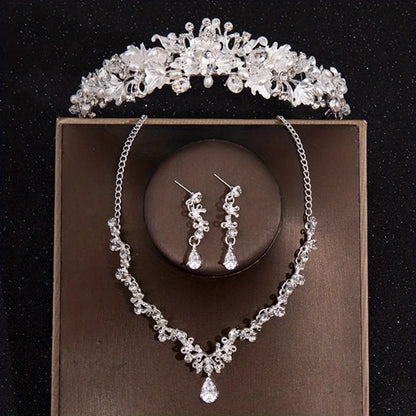 Bridal Crown Necklace Earrings Jewelry Set